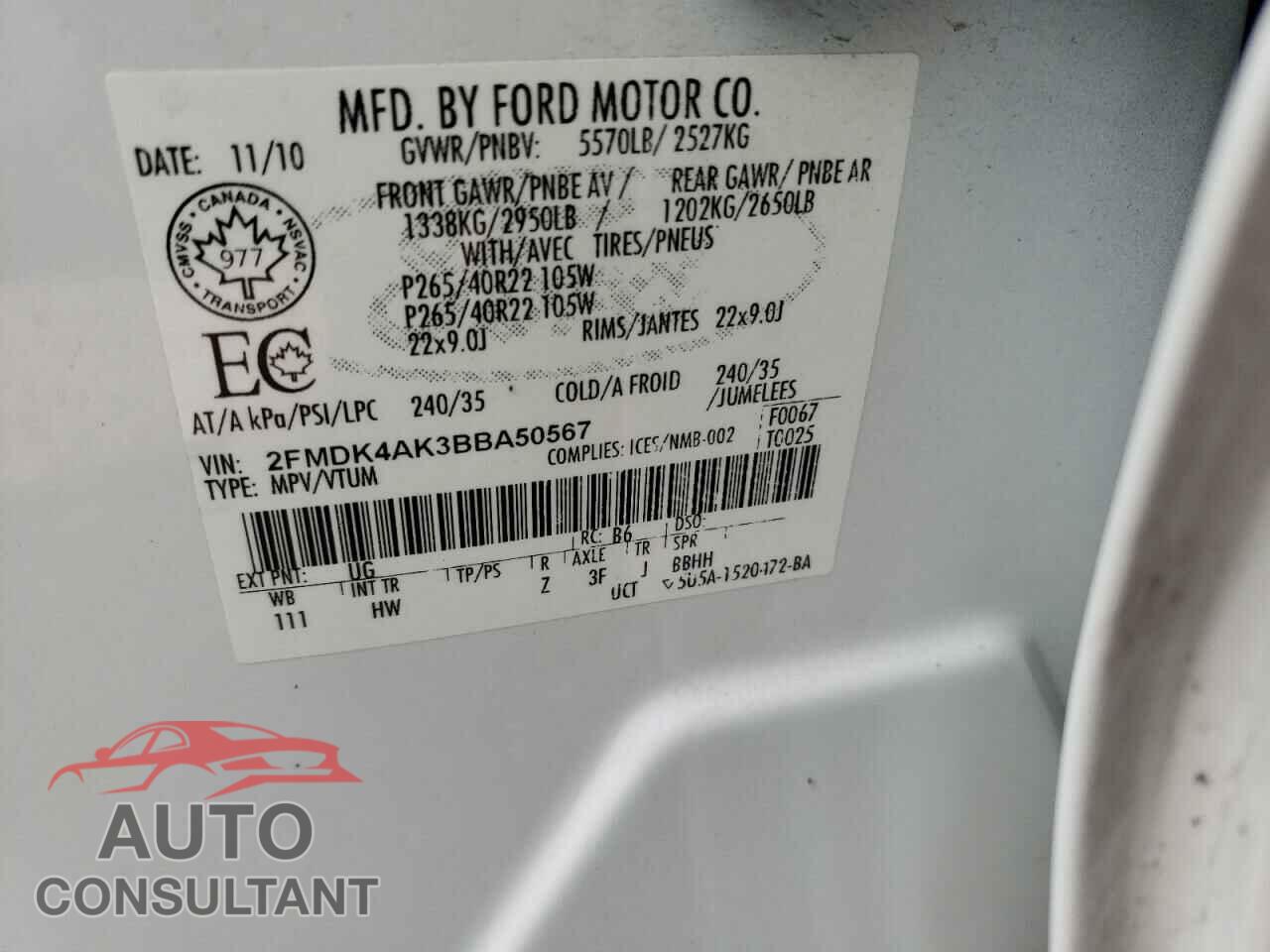FORD EDGE 2011 - 2FMDK4AK3BBA50567
