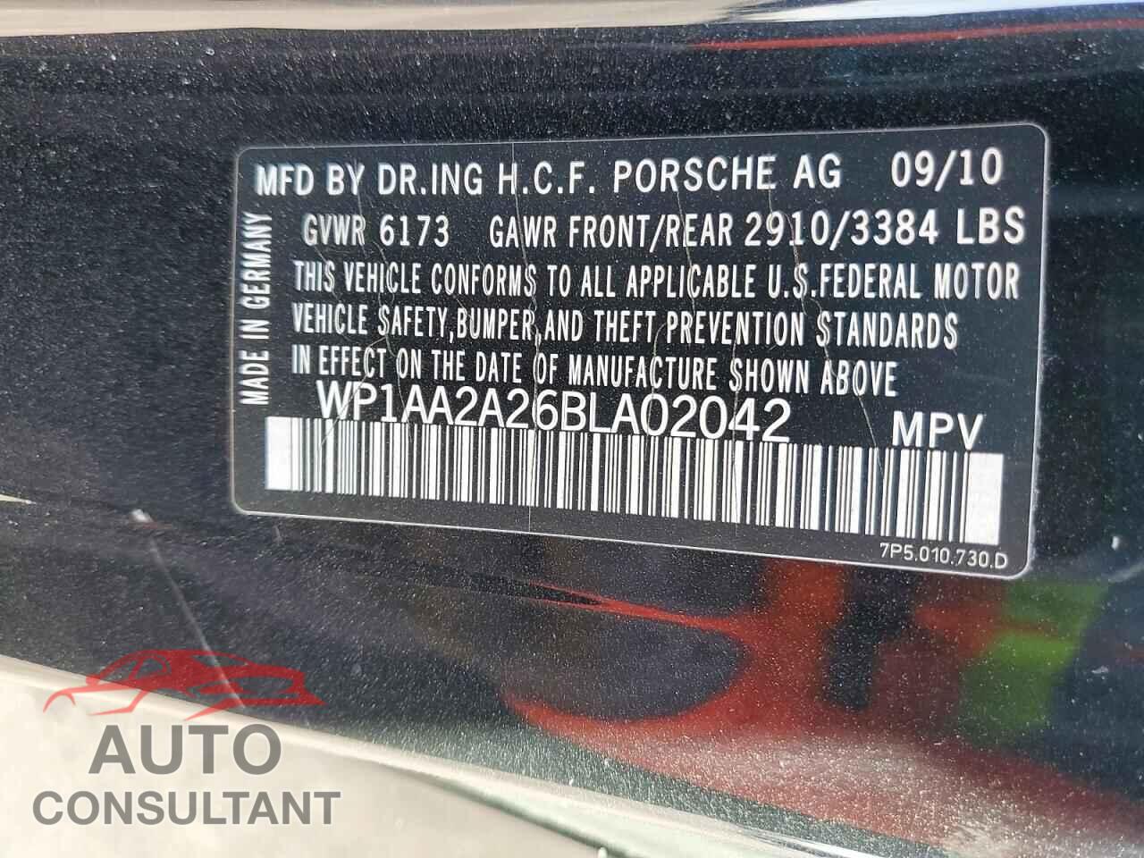 PORSCHE CAYENNE 2011 - WP1AA2A26BLA02042