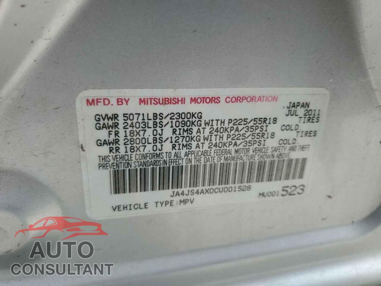 MITSUBISHI OUTLANDER 2012 - JA4JS4AX0CU001528