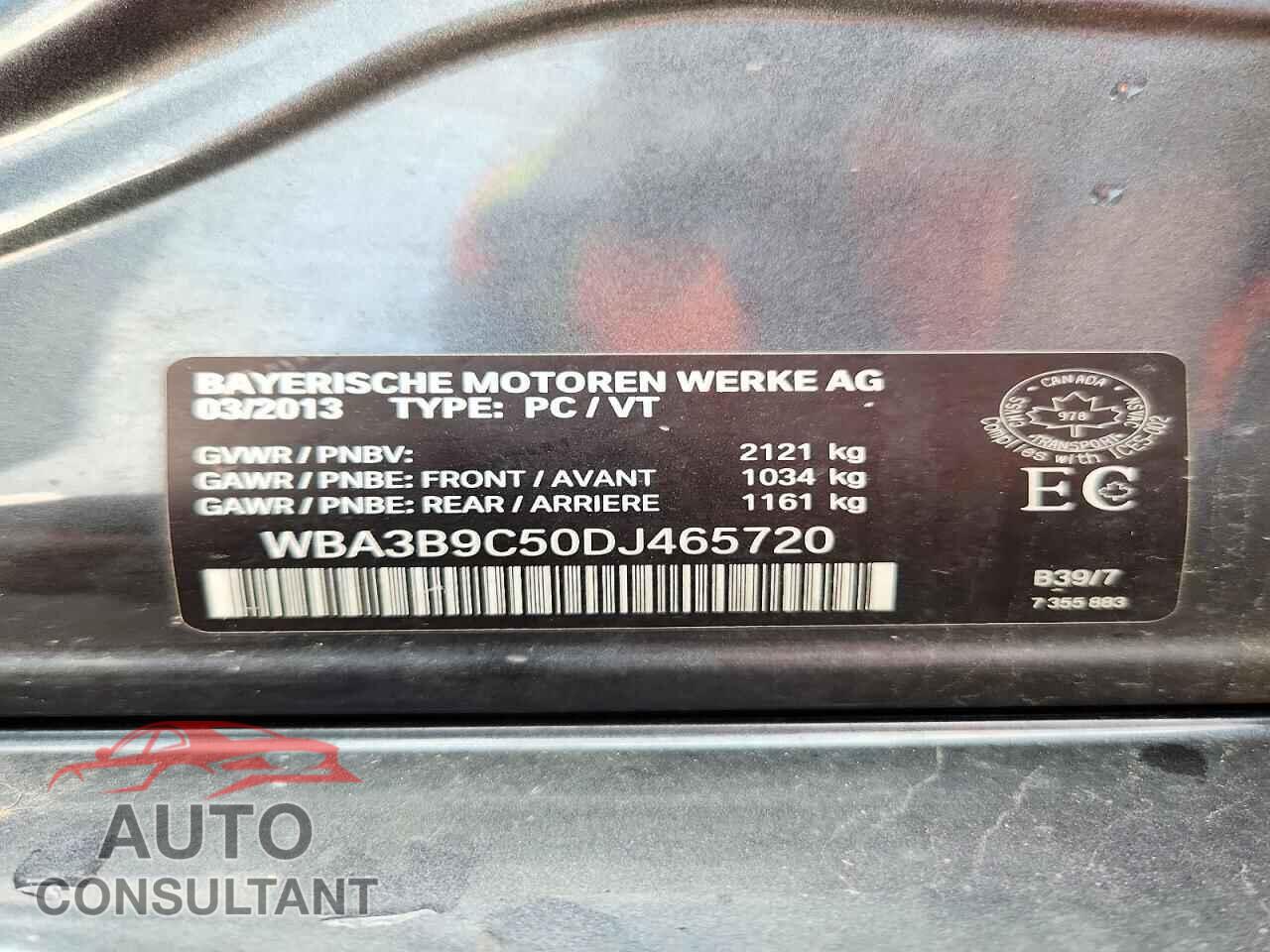 BMW 3 SERIES 2013 - WBA3B9C50DJ465720