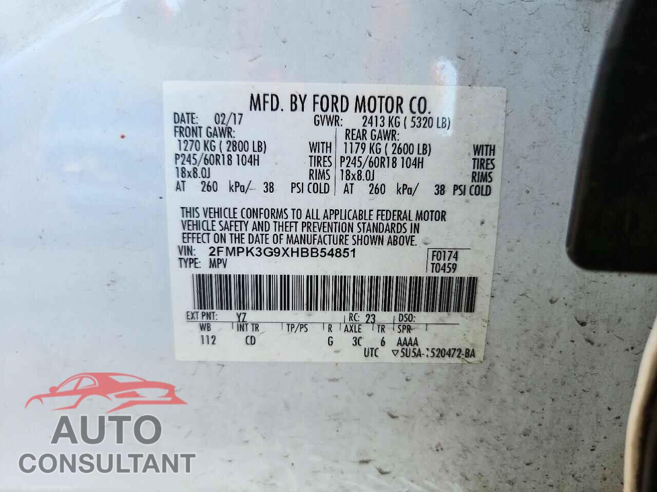 FORD EDGE 2017 - 2FMPK3G9XHBB54851