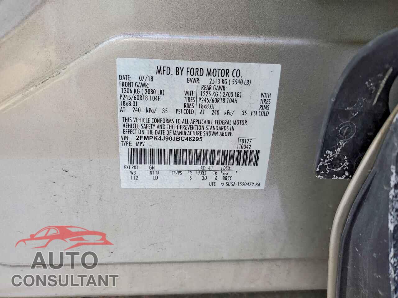 FORD EDGE 2018 - 2FMPK4J90JBC46295