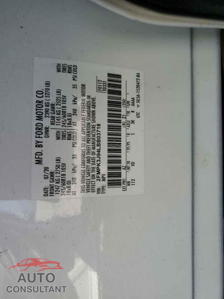 FORD EDGE 2020 - 2FMPK3J94LBB03718