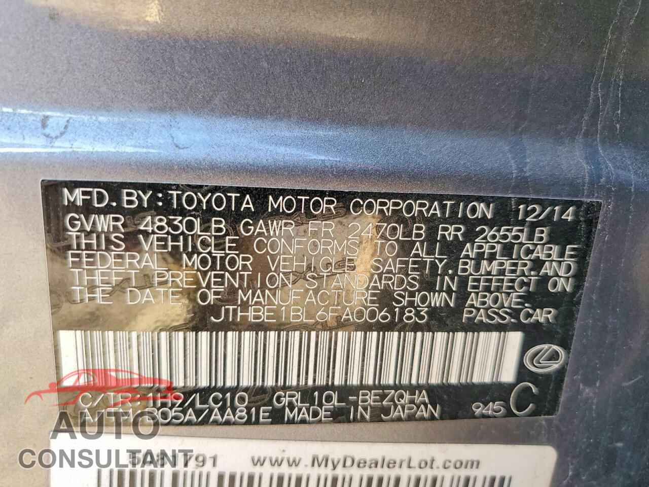 LEXUS GS350 2015 - JTHBE1BL6FA006183
