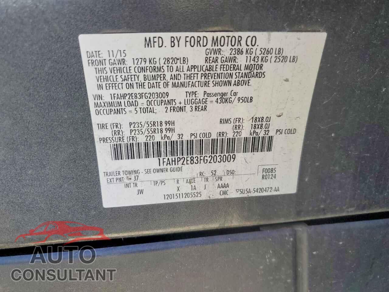 FORD TAURUS 2015 - 1FAHP2E83FG203009