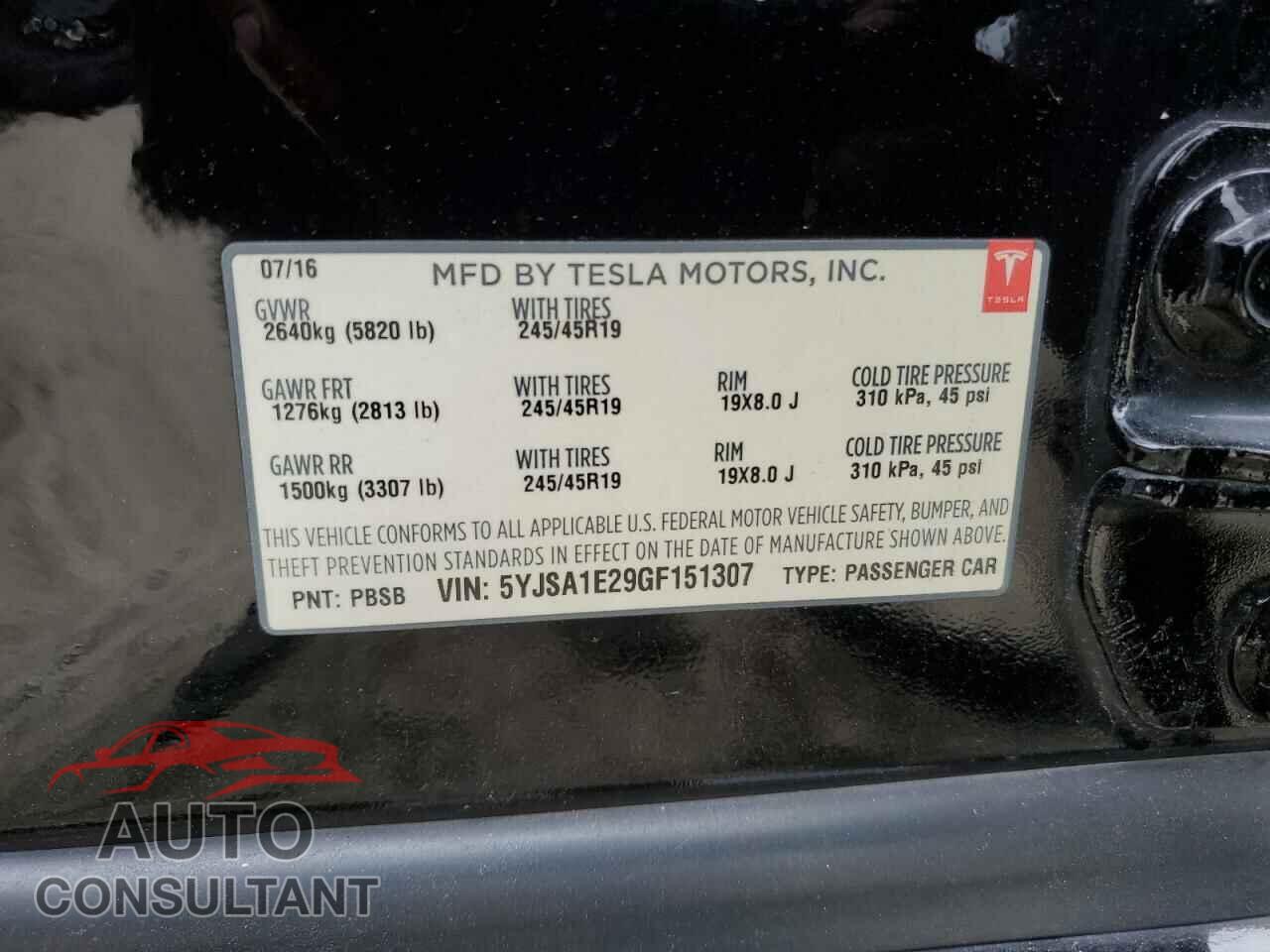 TESLA MODEL S 2016 - 5YJSA1E29GF151307