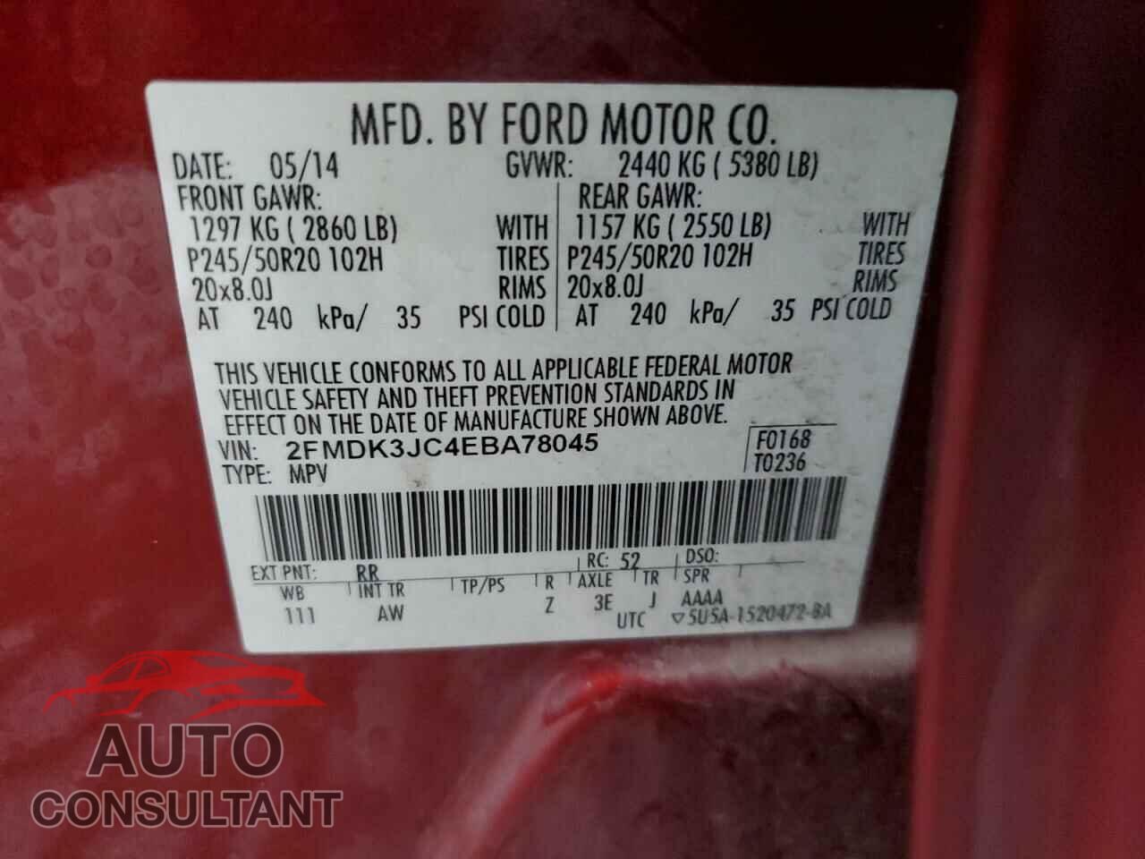 FORD EDGE 2014 - 2FMDK3JC4EBA78045