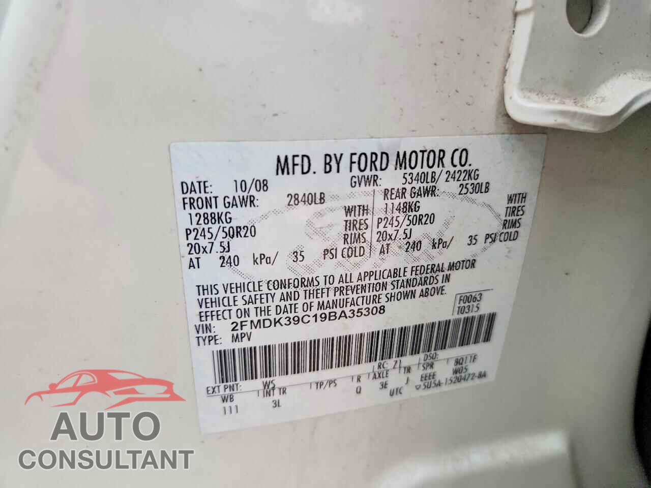 FORD EDGE 2009 - 2FMDK39C19BA35308