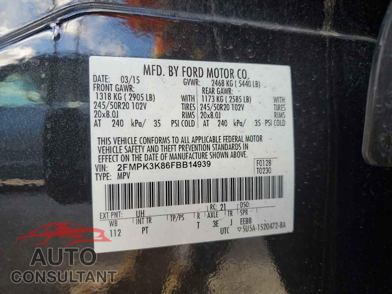 FORD EDGE 2015 - 2FMPK3K86FBB14939
