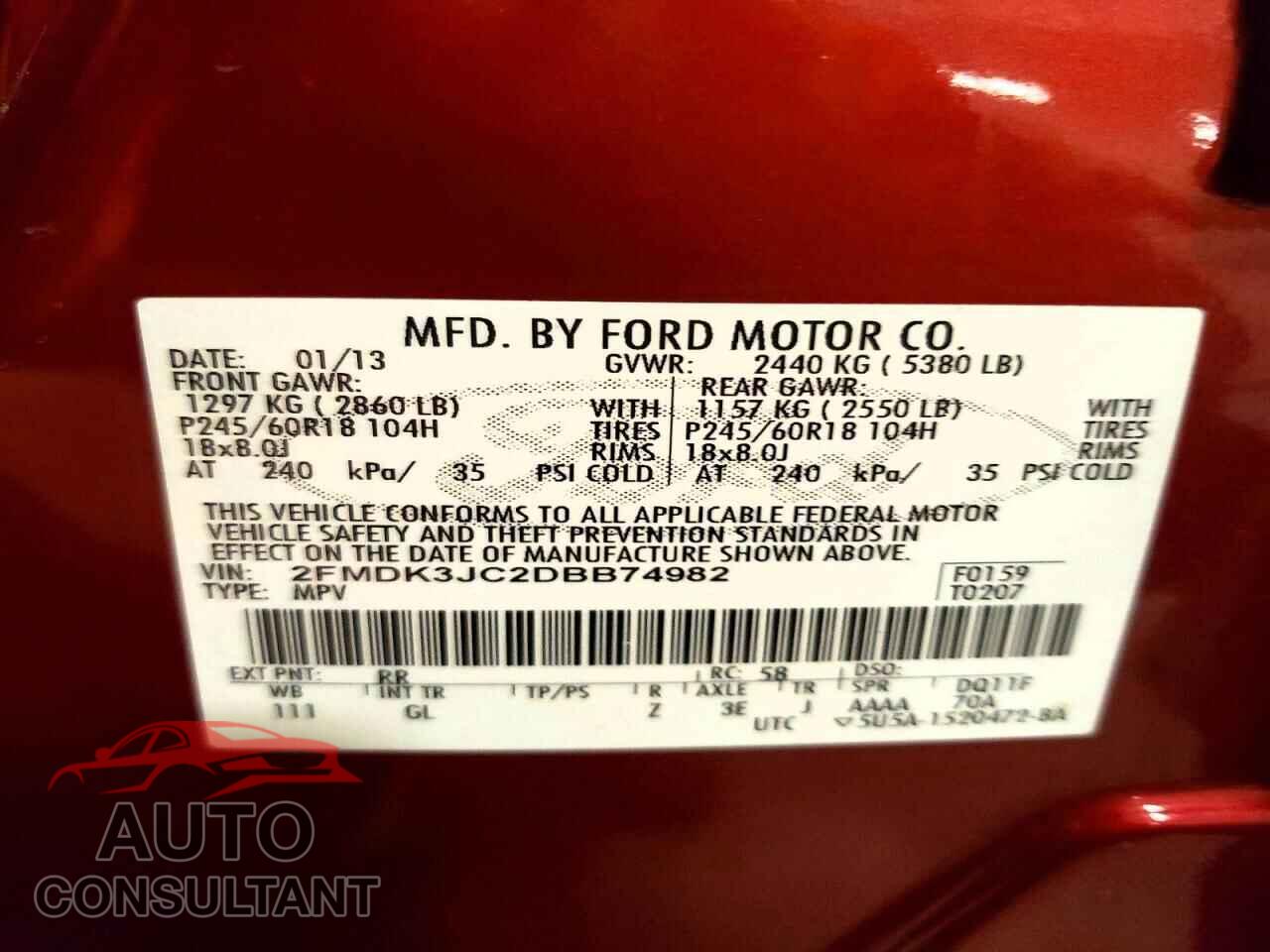 FORD EDGE 2013 - 2FMDK3JC2DBB74982