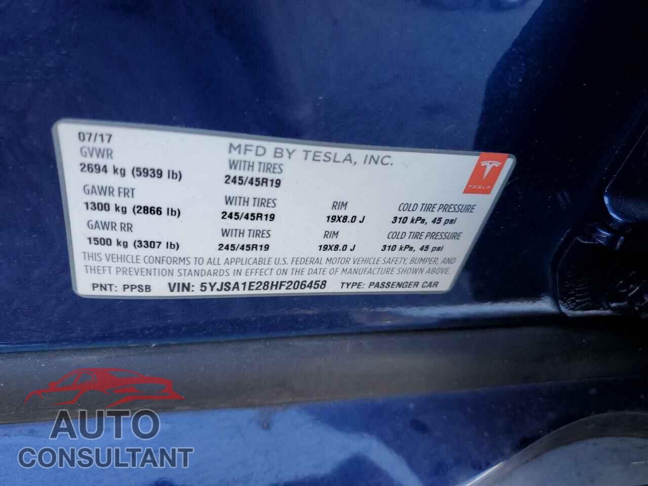 TESLA MODEL S 2017 - 5YJSA1E28HF206458