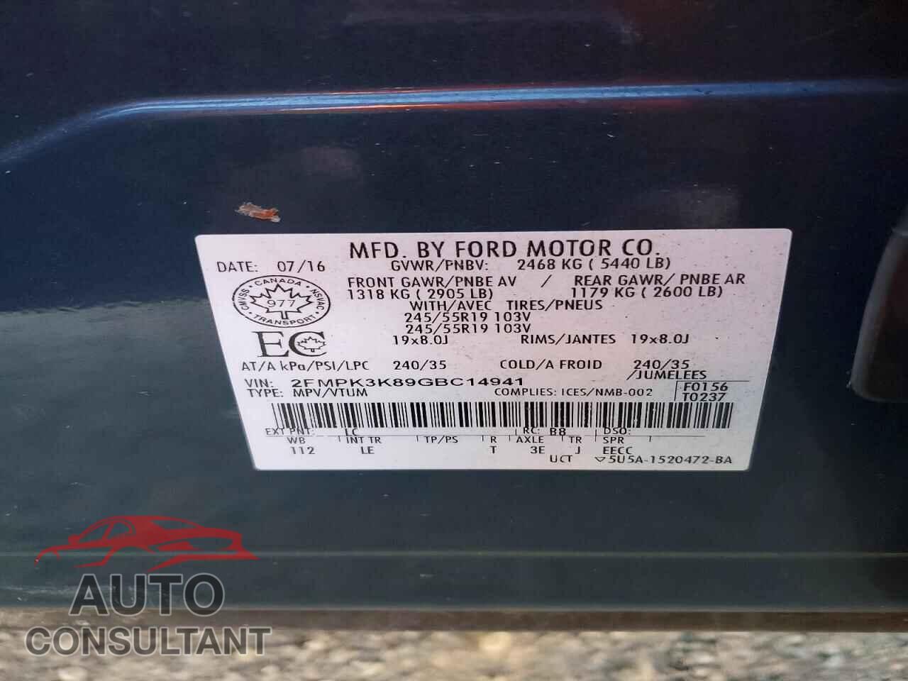 FORD EDGE 2016 - 2FMPK3K89GBC14941