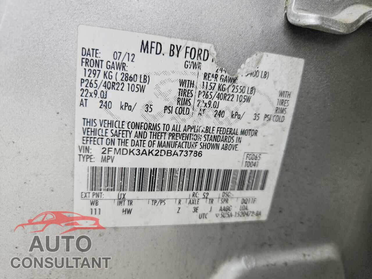 FORD EDGE 2013 - 2FMDK3AK2DBA73786