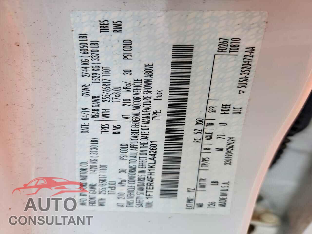 FORD RANGER 2019 - 1FTER4FH1KLA42601