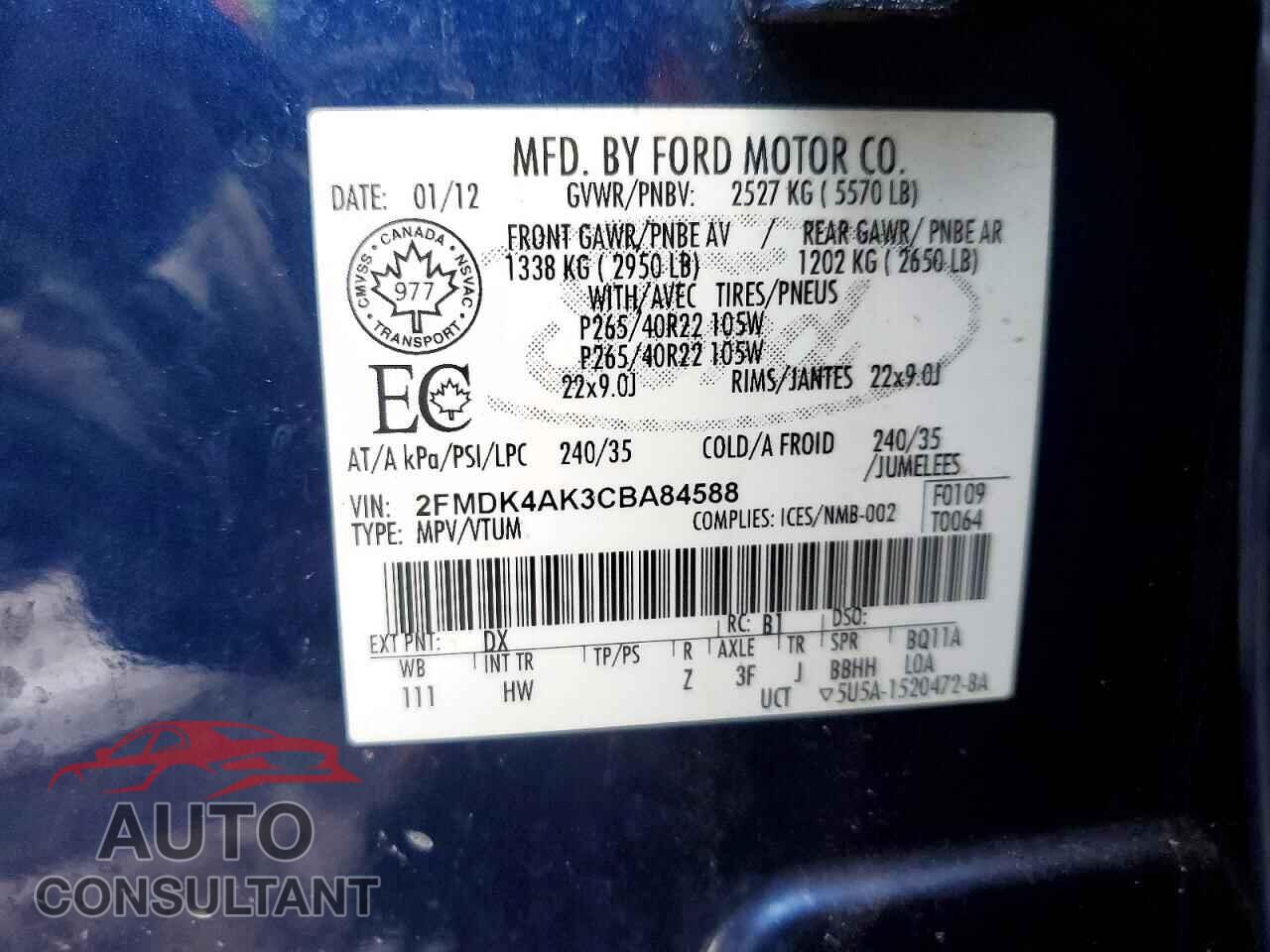 FORD EDGE 2012 - 2FMDK4AK3CBA84588