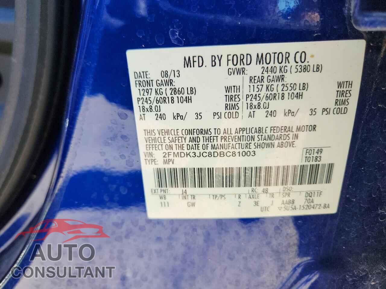FORD EDGE 2013 - 2FMDK3JC8DBC81003