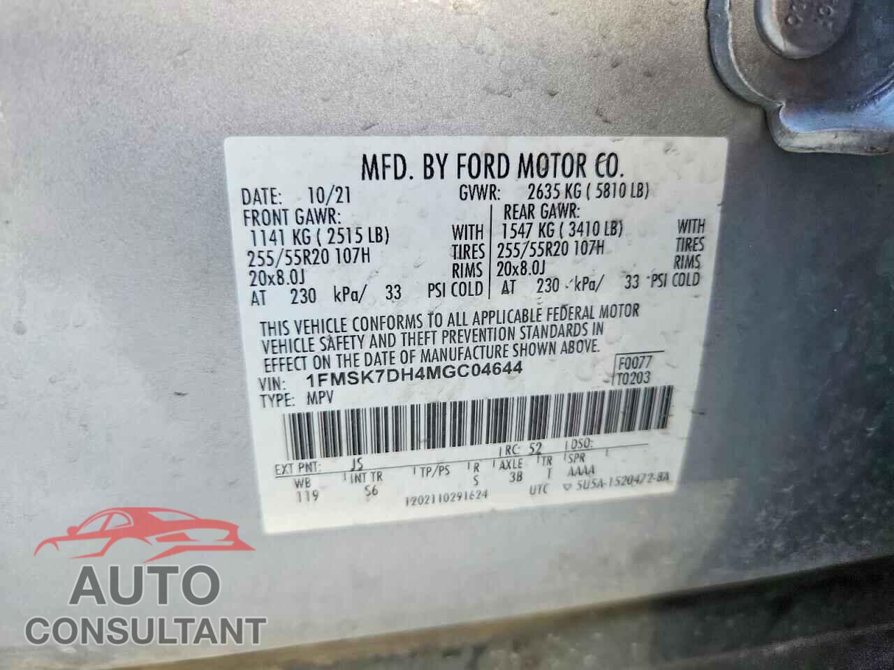 FORD EXPLORER 2021 - 1FMSK7DH4MGC04644