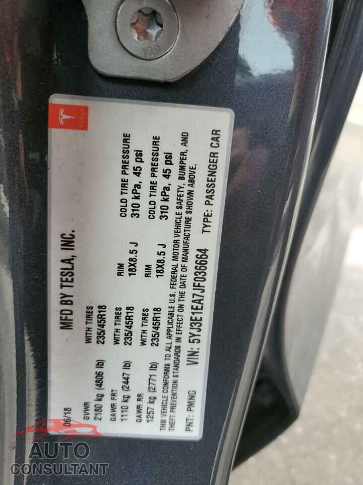 TESLA MODEL 3 2018 - 5YJ3E1EA7JF036664