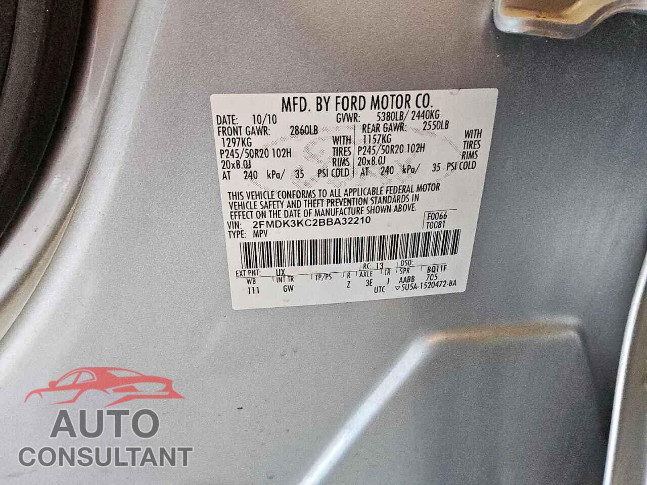 FORD EDGE 2011 - 2FMDK3KC2BBA32210