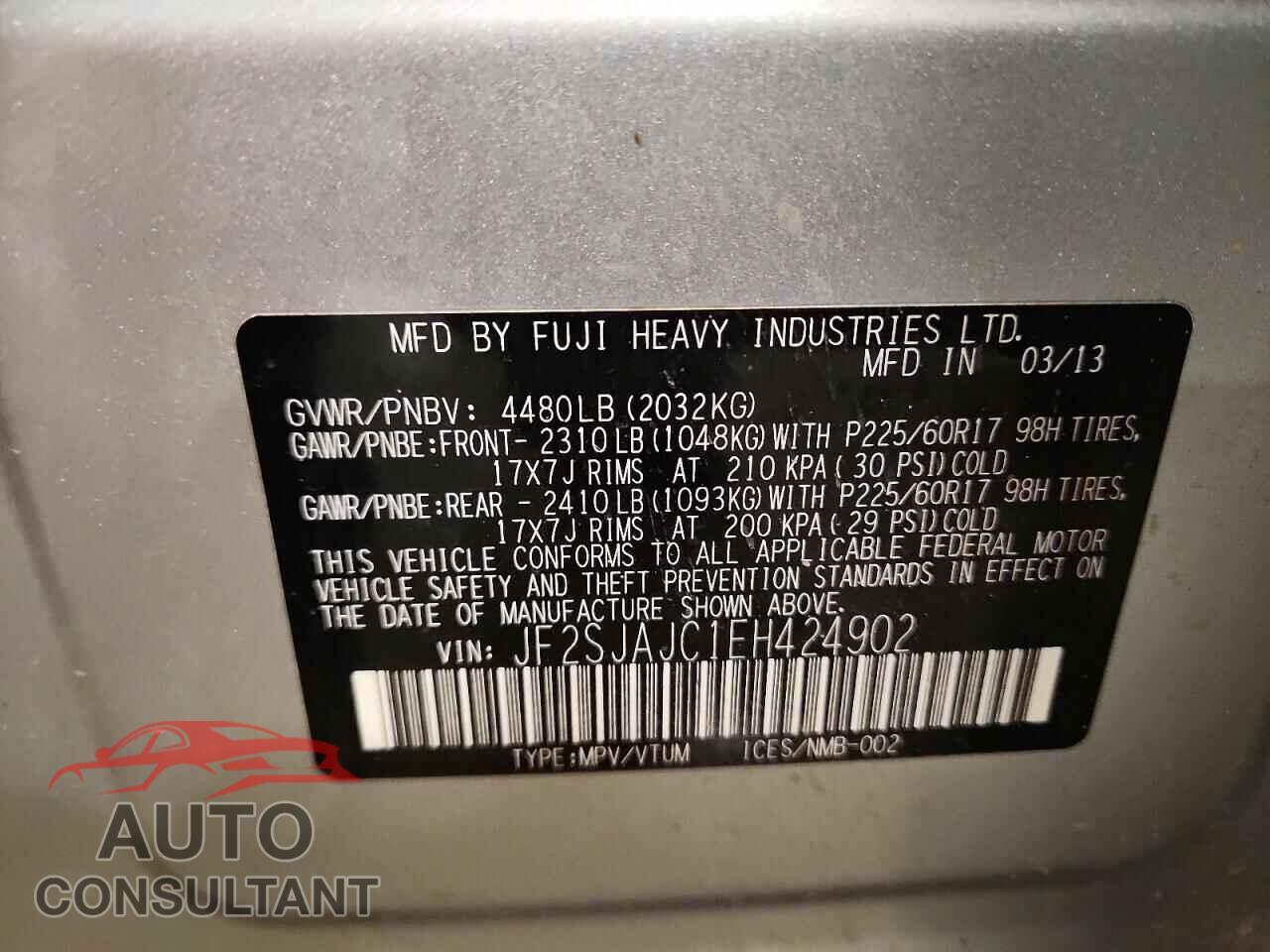 SUBARU FORESTER 2014 - JF2SJAJC1EH424902