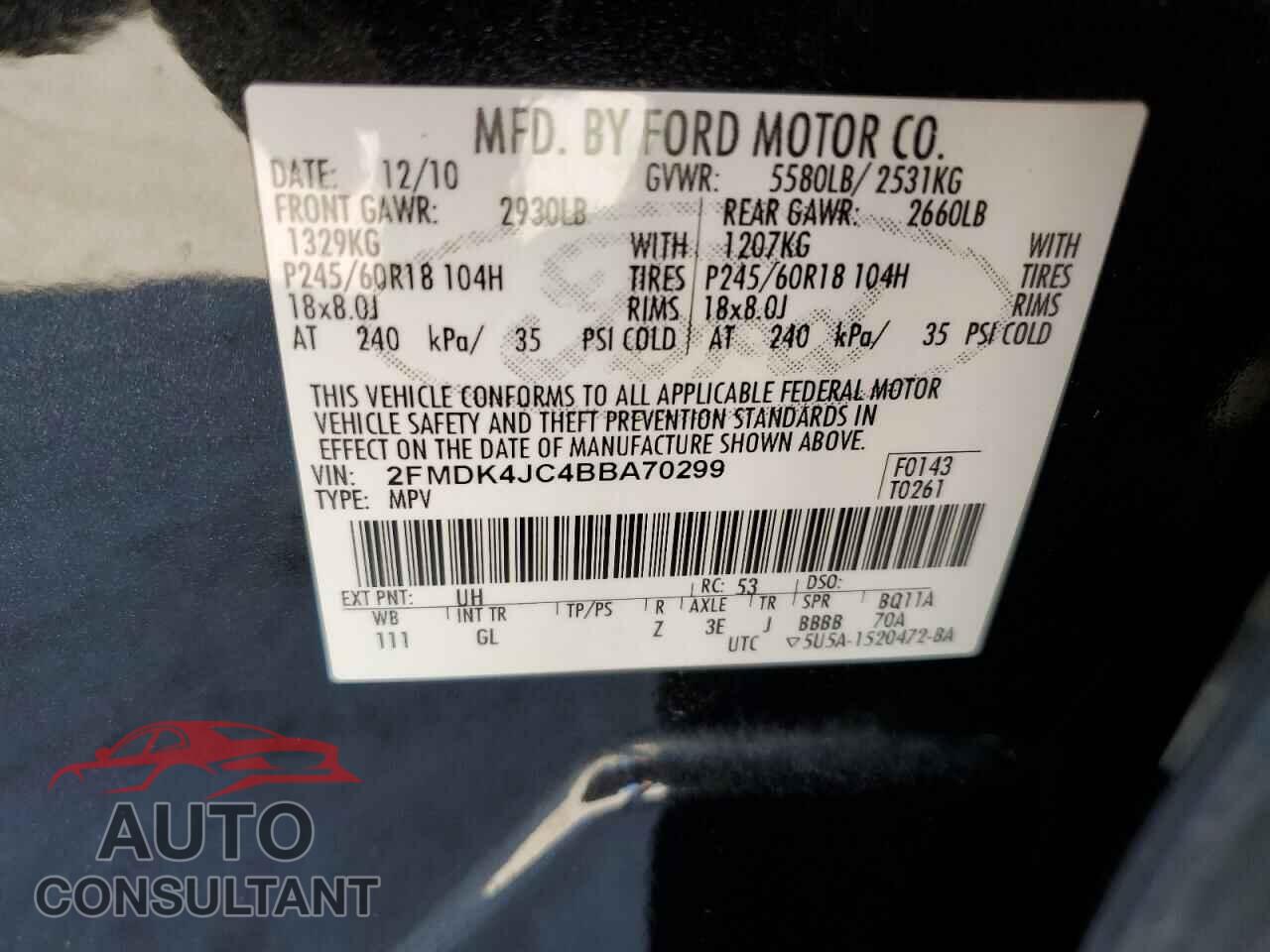 FORD EDGE 2011 - 2FMDK4JC4BBA70299
