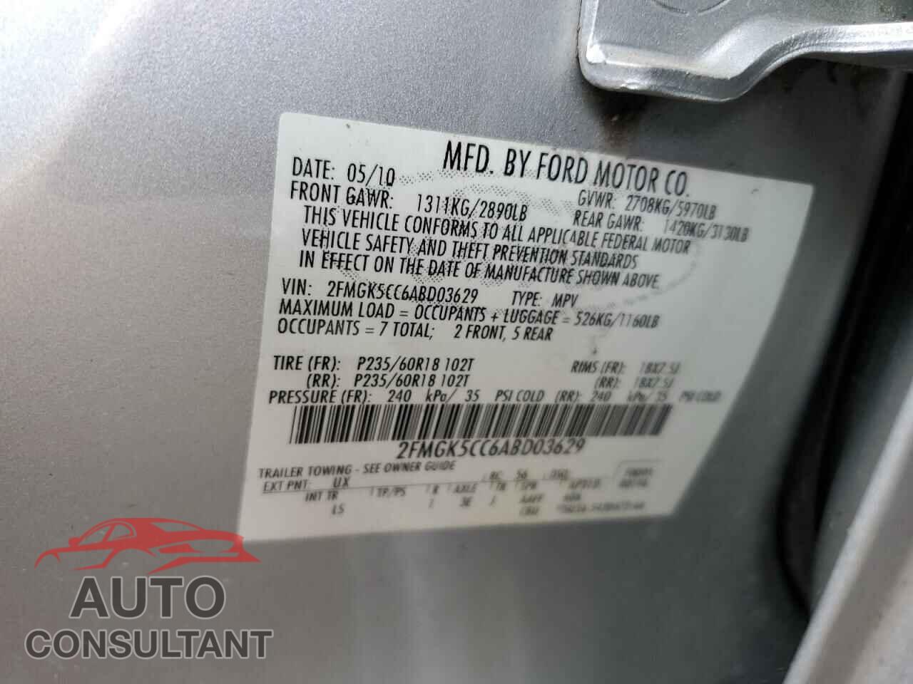 FORD FLEX 2010 - 2FMGK5CC6ABD03629