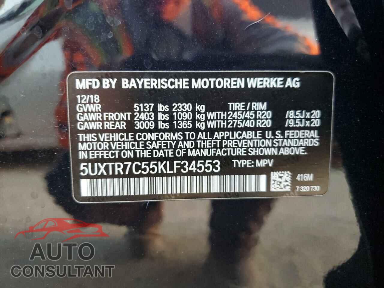 BMW X3 2019 - 5UXTR7C55KLF34553