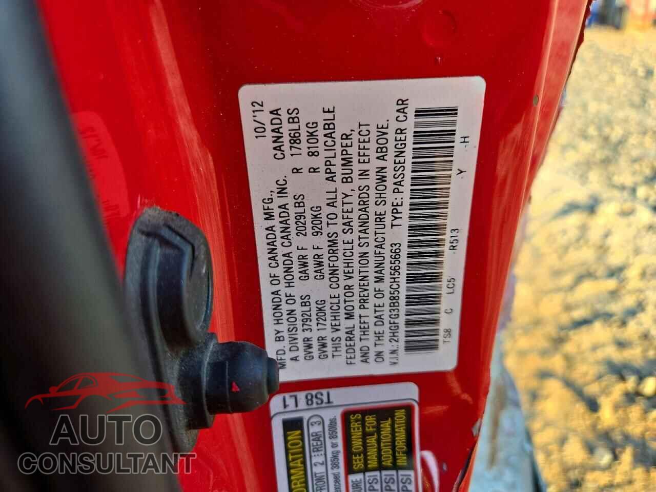 HONDA CIVIC 2012 - 2HGFG3B85CH565663