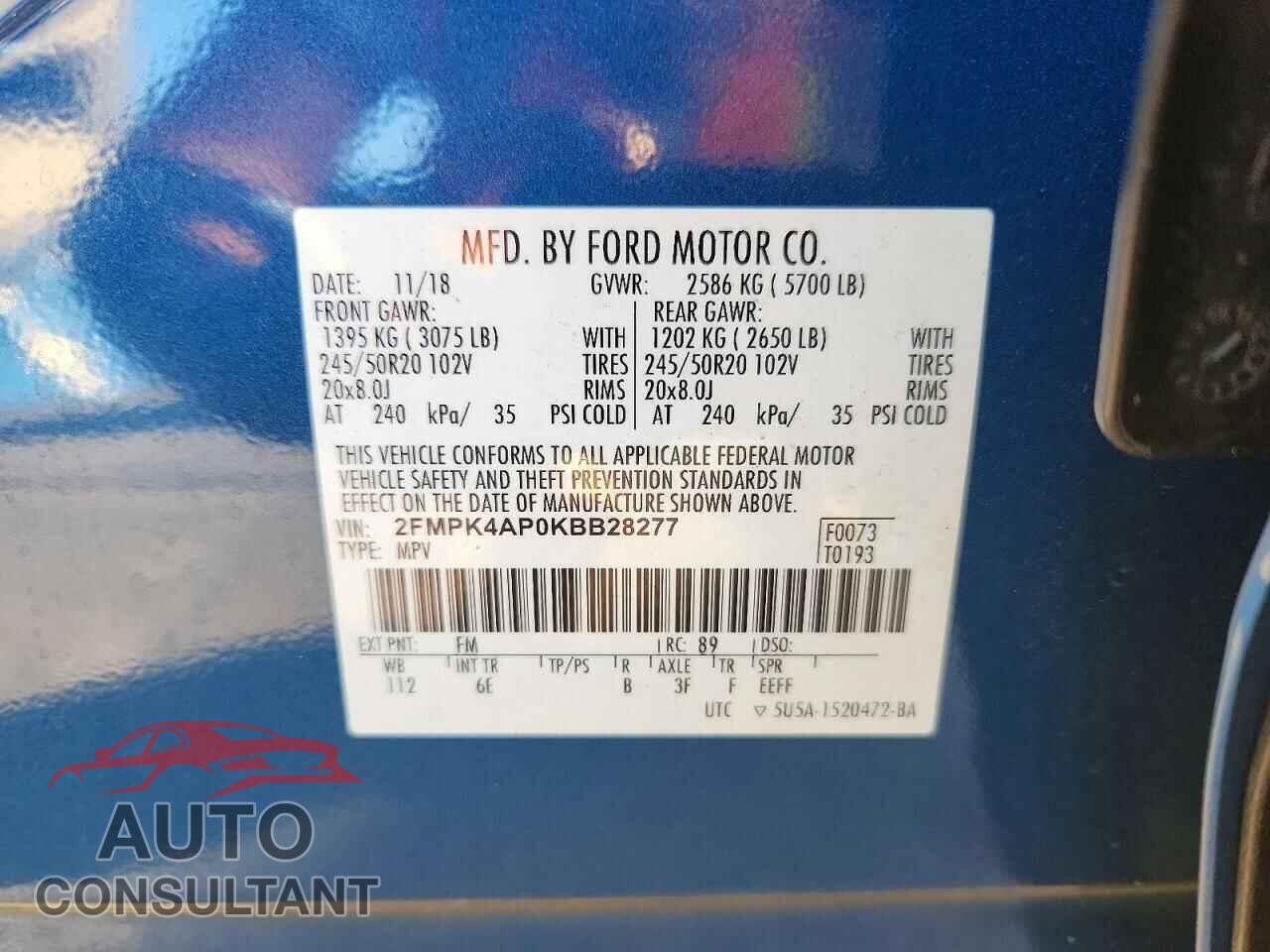 FORD EDGE 2019 - 2FMPK4AP0KBB28277