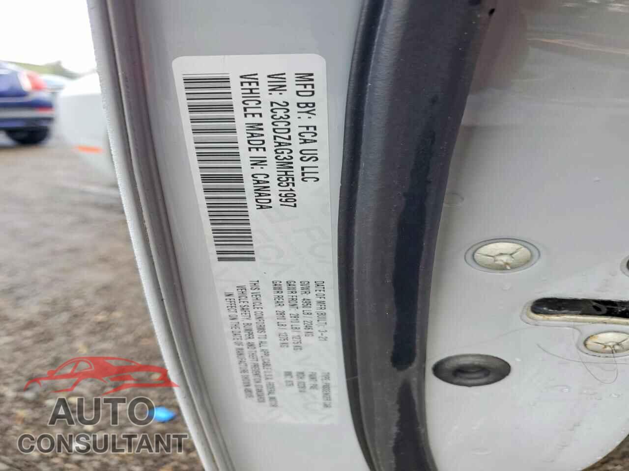 DODGE CHALLENGER 2021 - 2C3CDZAG3MH551997