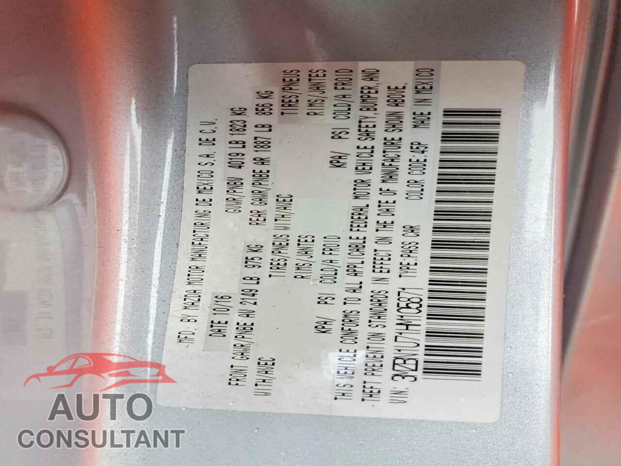 MAZDA 3 2017 - 3MZBN1U71HM105871