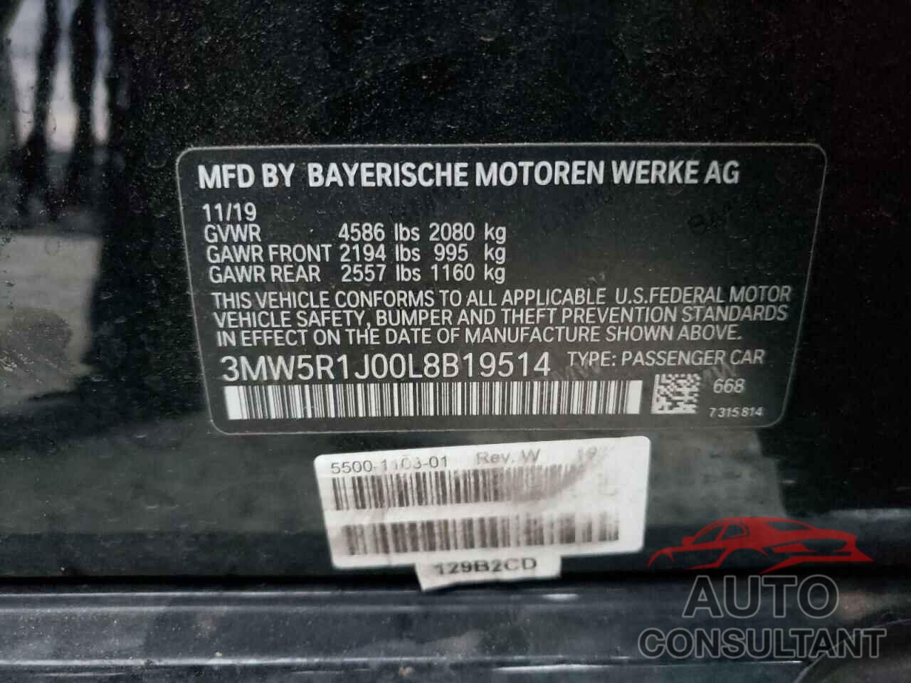 BMW 3 SERIES 2020 - 3MW5R1J00L8B19514