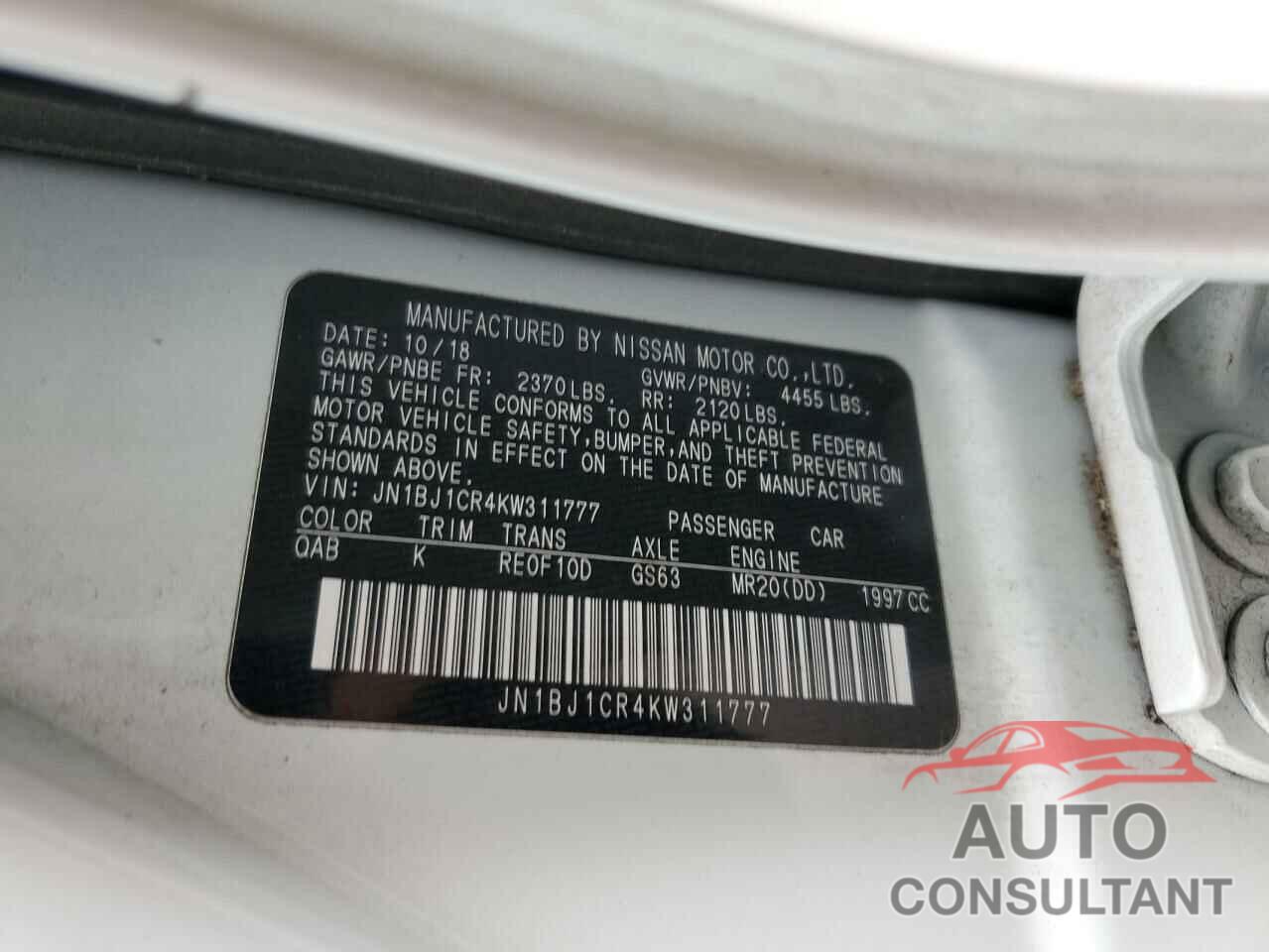 NISSAN ROGUE 2019 - JN1BJ1CR4KW311777