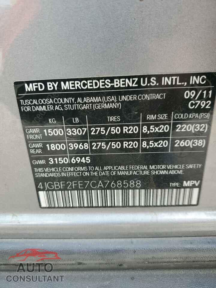 MERCEDES-BENZ GL-CLASS 2012 - 4JGBF2FE7CA768588