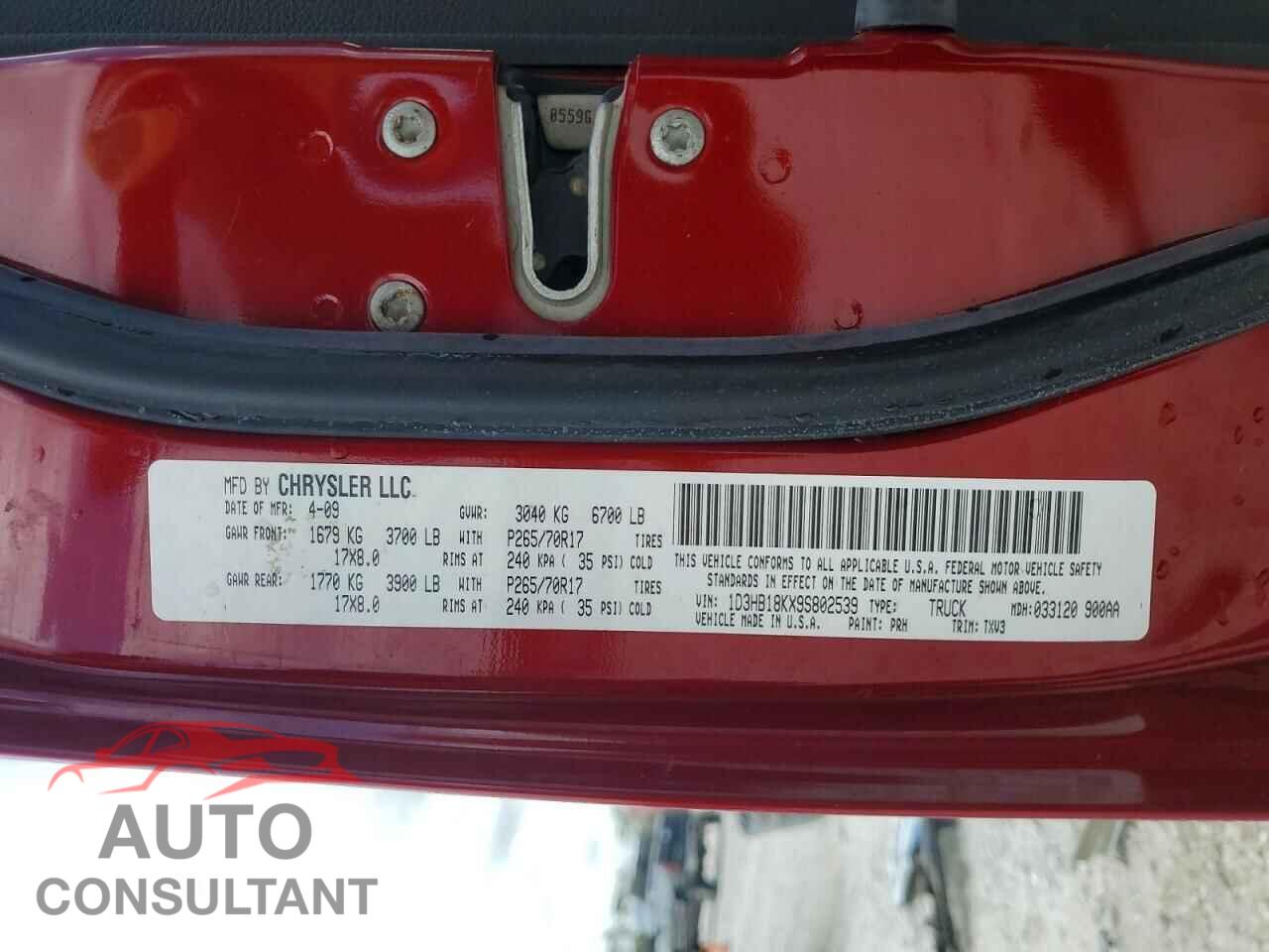 DODGE RAM 1500 2009 - 1D3HB18KX9S802539