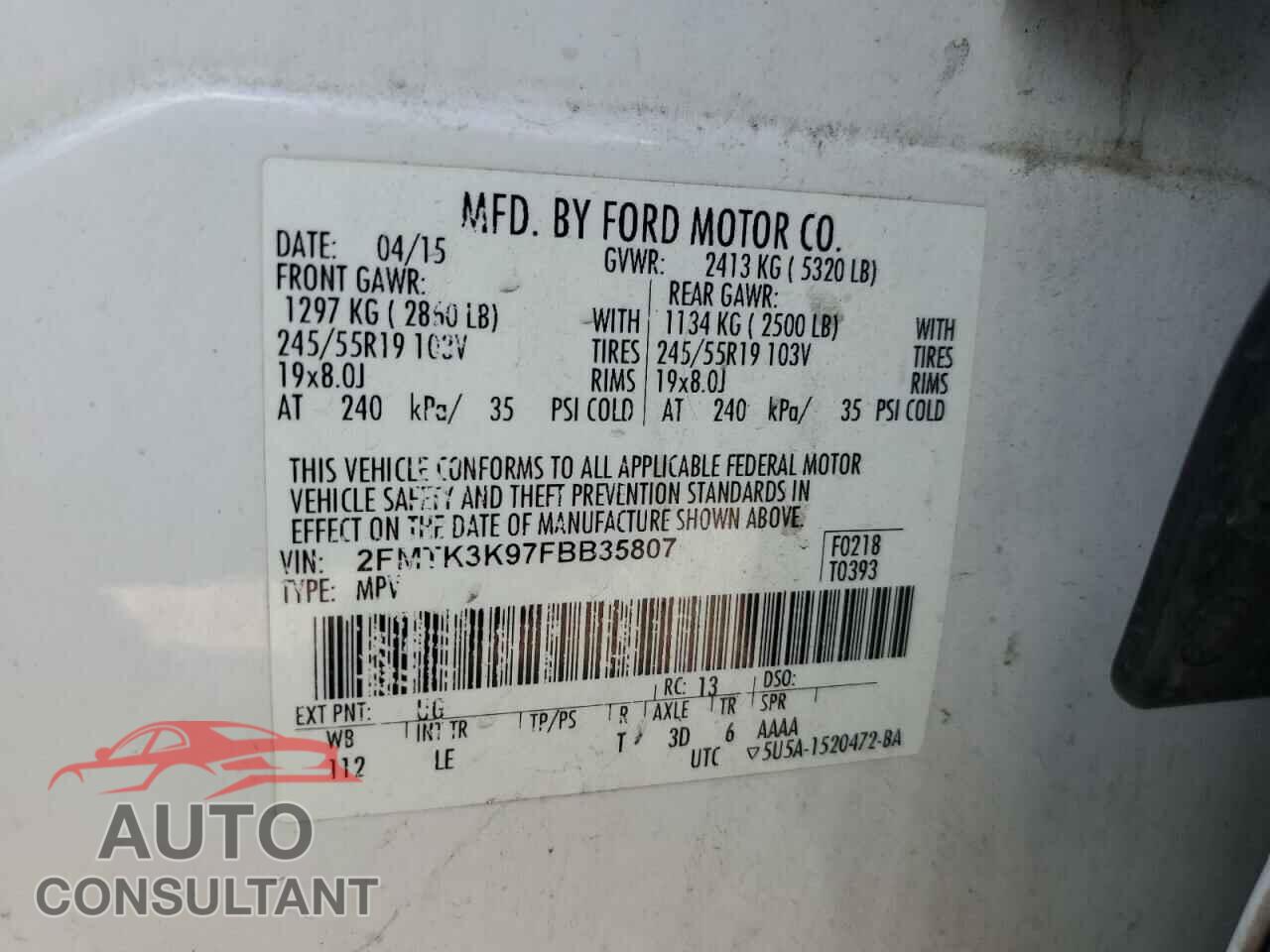 FORD EDGE 2015 - 2FMTK3K97FBB35807