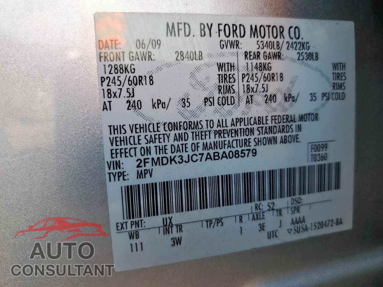 FORD EDGE 2010 - 2FMDK3JC7ABA08579