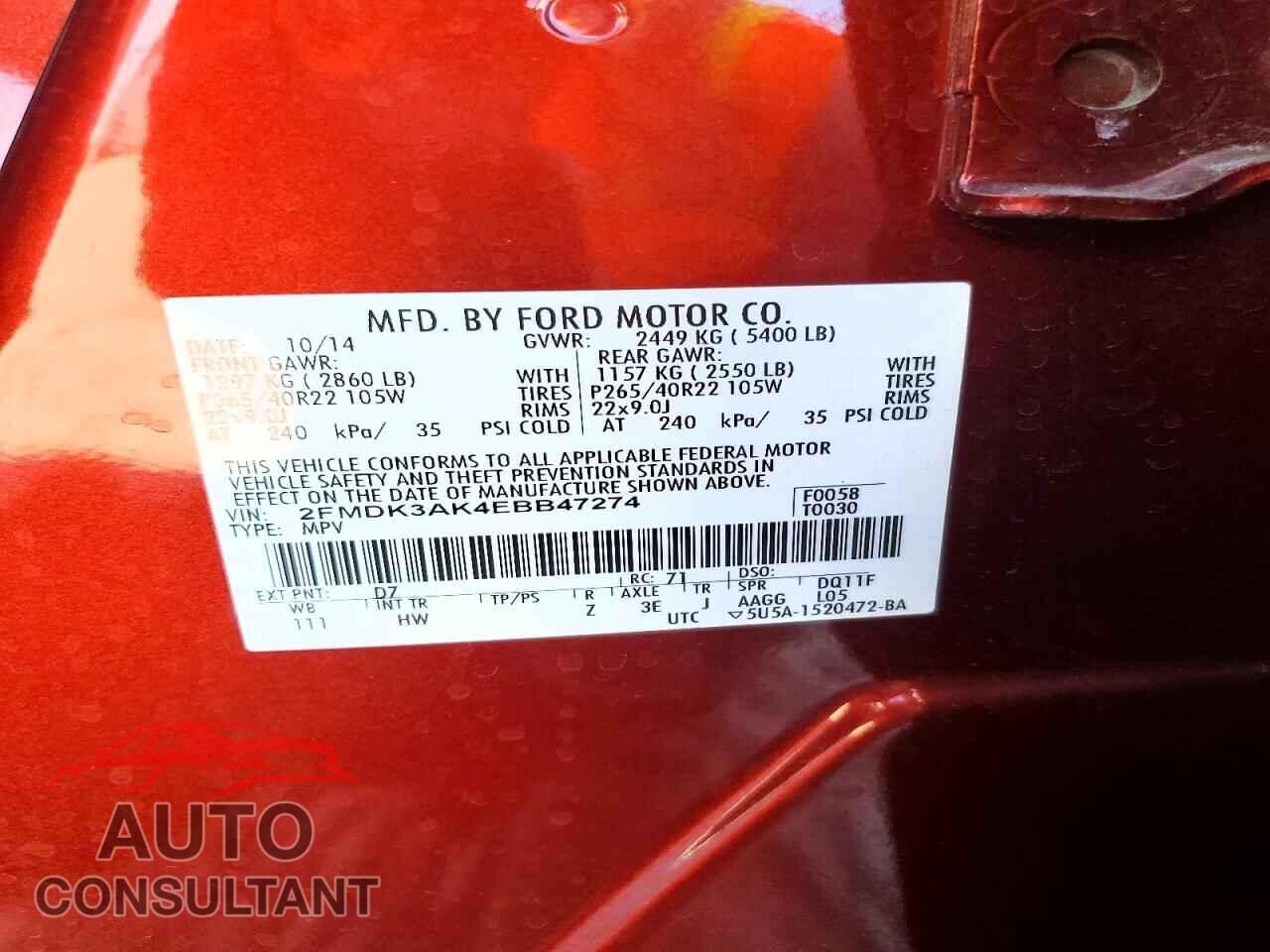 FORD EDGE 2014 - 2FMDK3AK4EBB47274