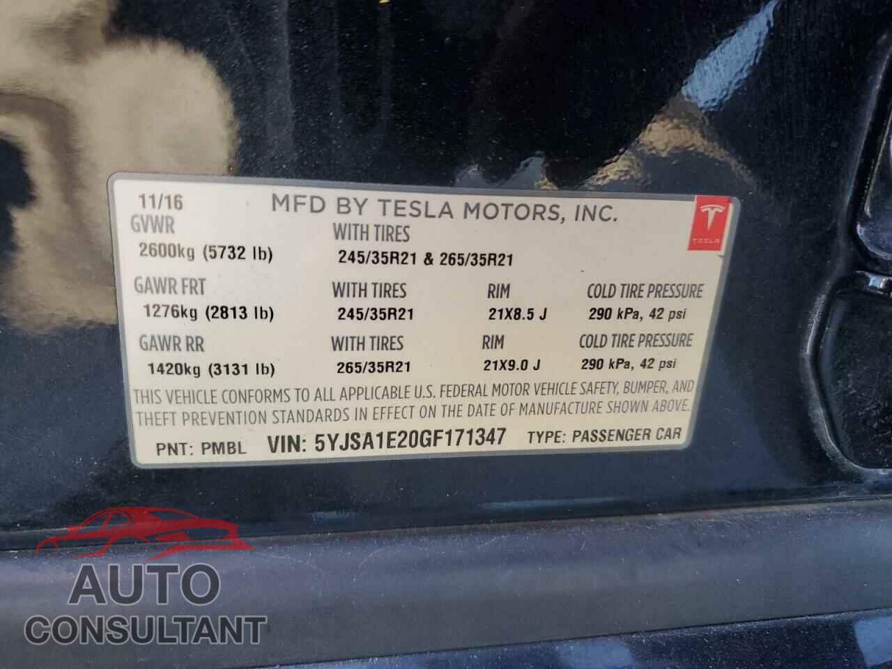 TESLA MODEL S 2016 - 5YJSA1E20GF171347