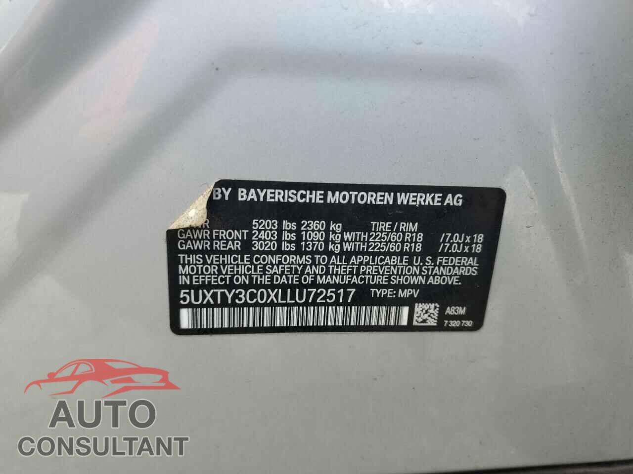 BMW X3 2020 - 5UXTY3C0XLLU72517