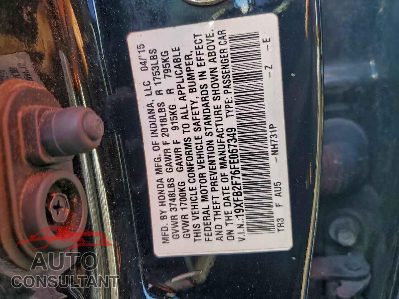 HONDA CIVIC 2015 - 19XFB2F76FE067349