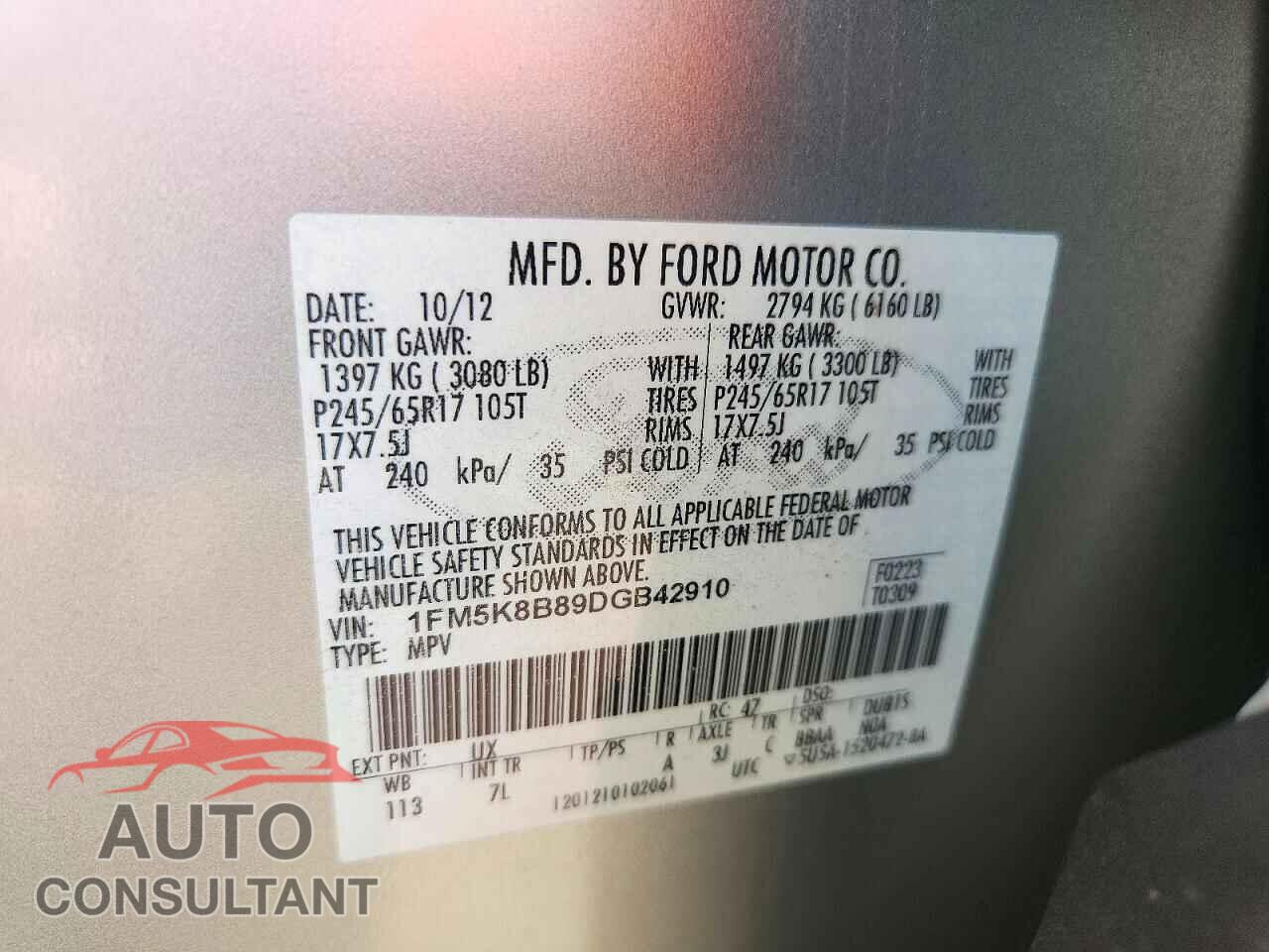 FORD EXPLORER 2013 - 1FM5K8B89DGB42910