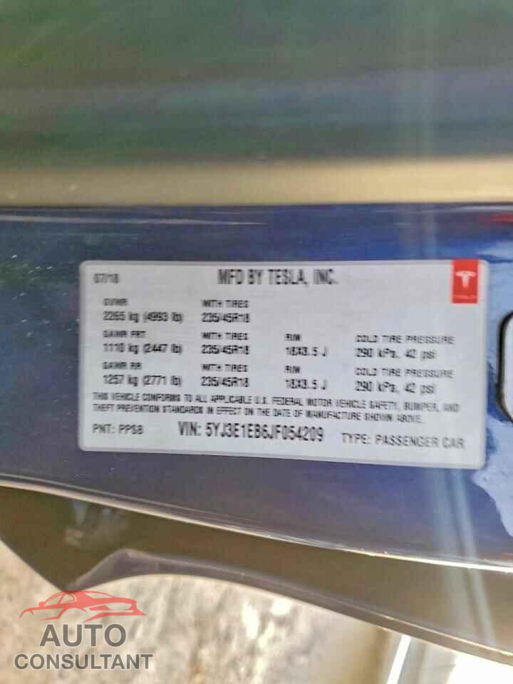 TESLA MODEL 3 2018 - 5YJ3E1EB6JF054209