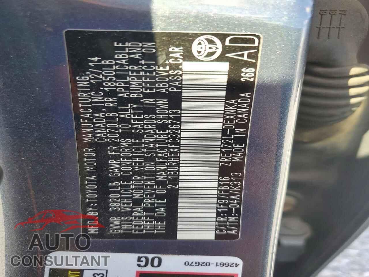 TOYOTA COROLLA 2015 - 2T1BURHEXFC326713