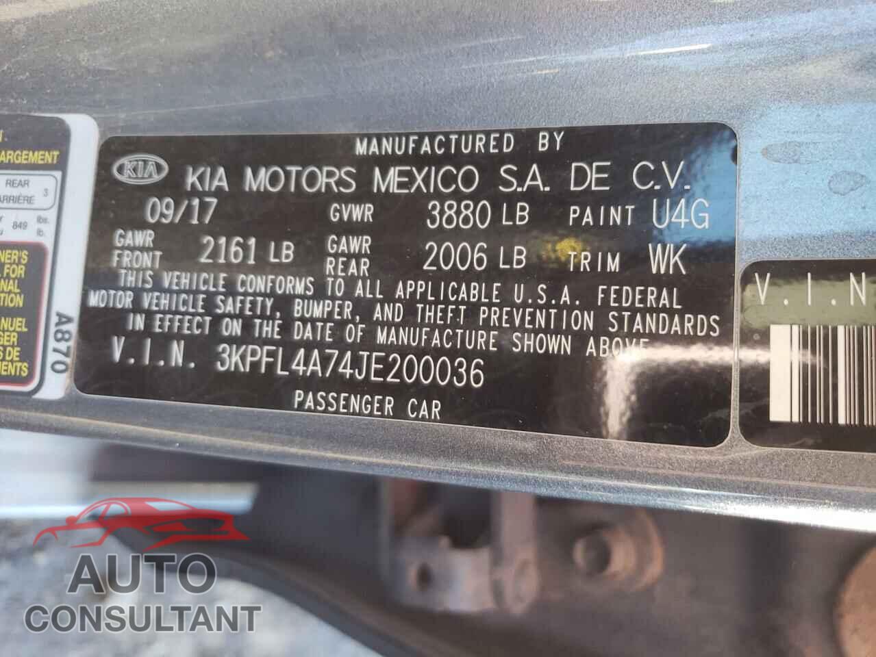KIA FORTE 2018 - 3KPFL4A74JE200036