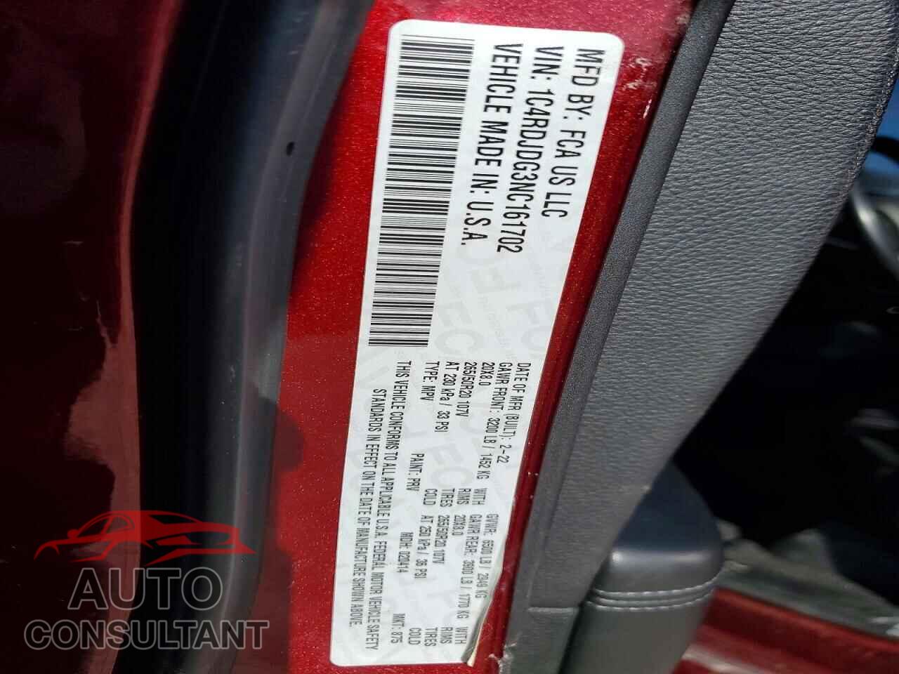 DODGE DURANGO 2022 - 1C4RDJDG3NC161702