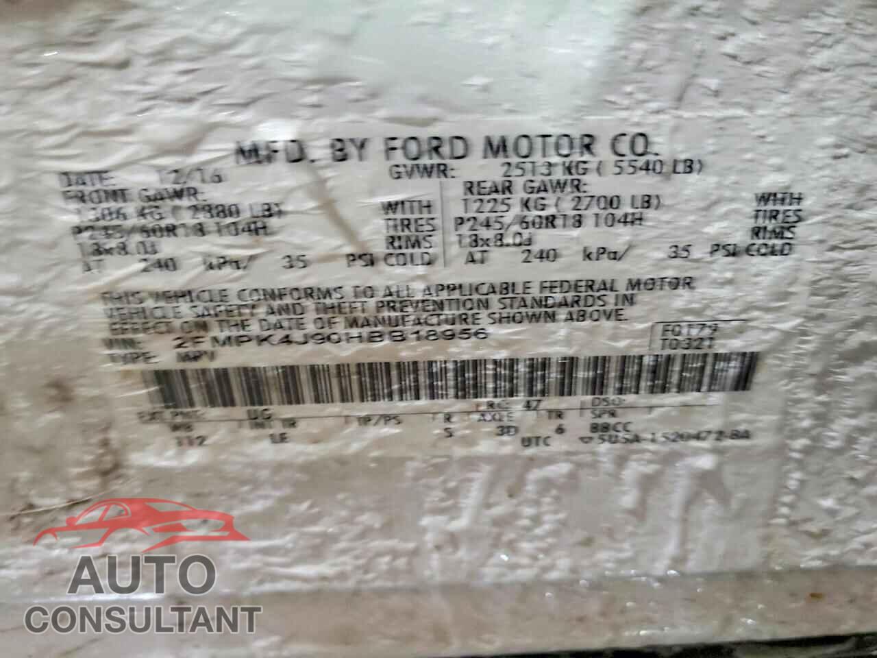 FORD EDGE 2017 - 2FMPK4J90HBB18956
