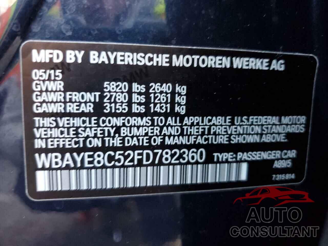 BMW 7 SERIES 2015 - WBAYE8C52FD782360