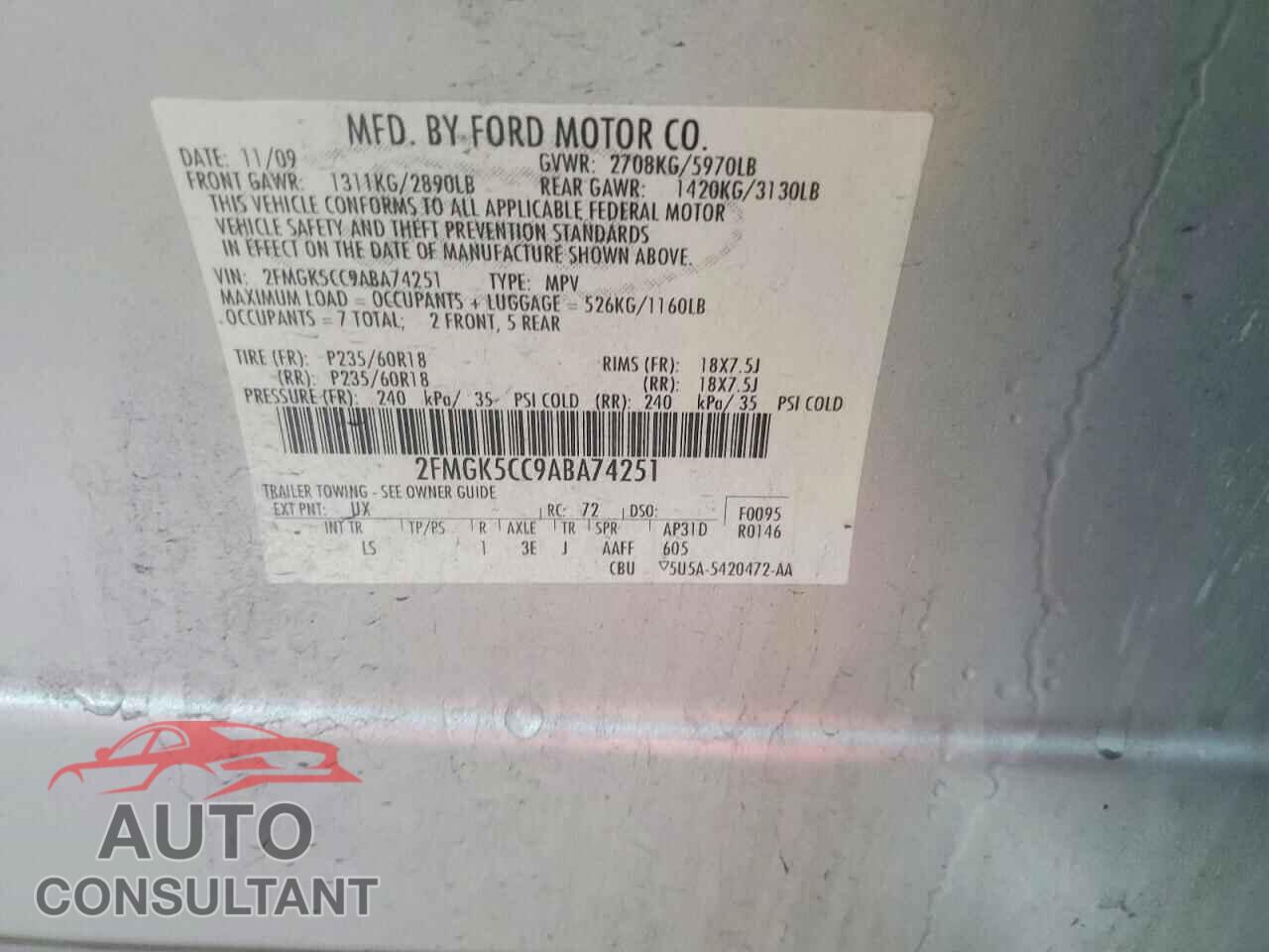 FORD FLEX 2010 - 2FMGK5CC9ABA74251