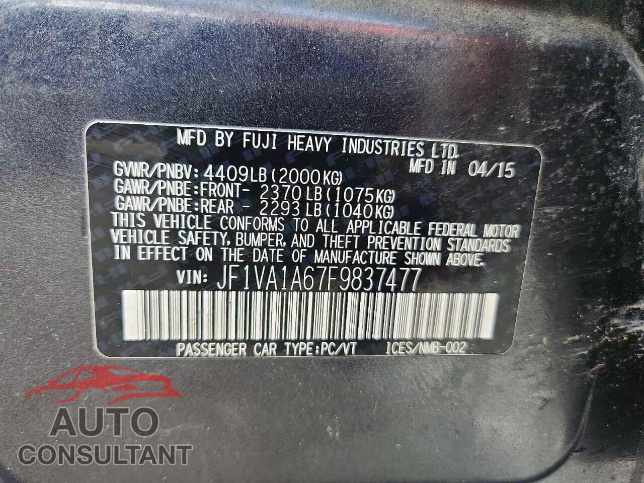 SUBARU WRX 2015 - JF1VA1A67F9837477